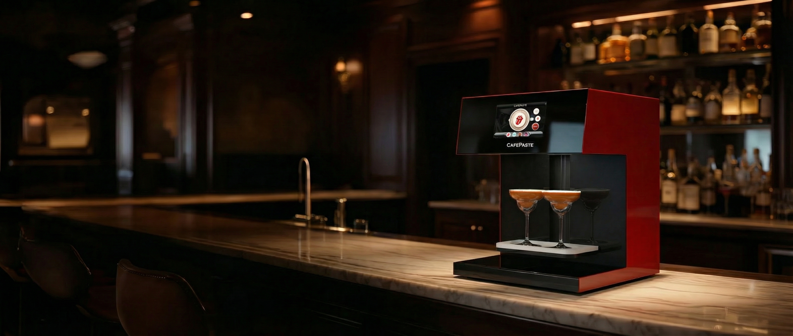 Cocktail printer στο ξενοδοχείο με δύο ποτήρια κοκτέιλ
