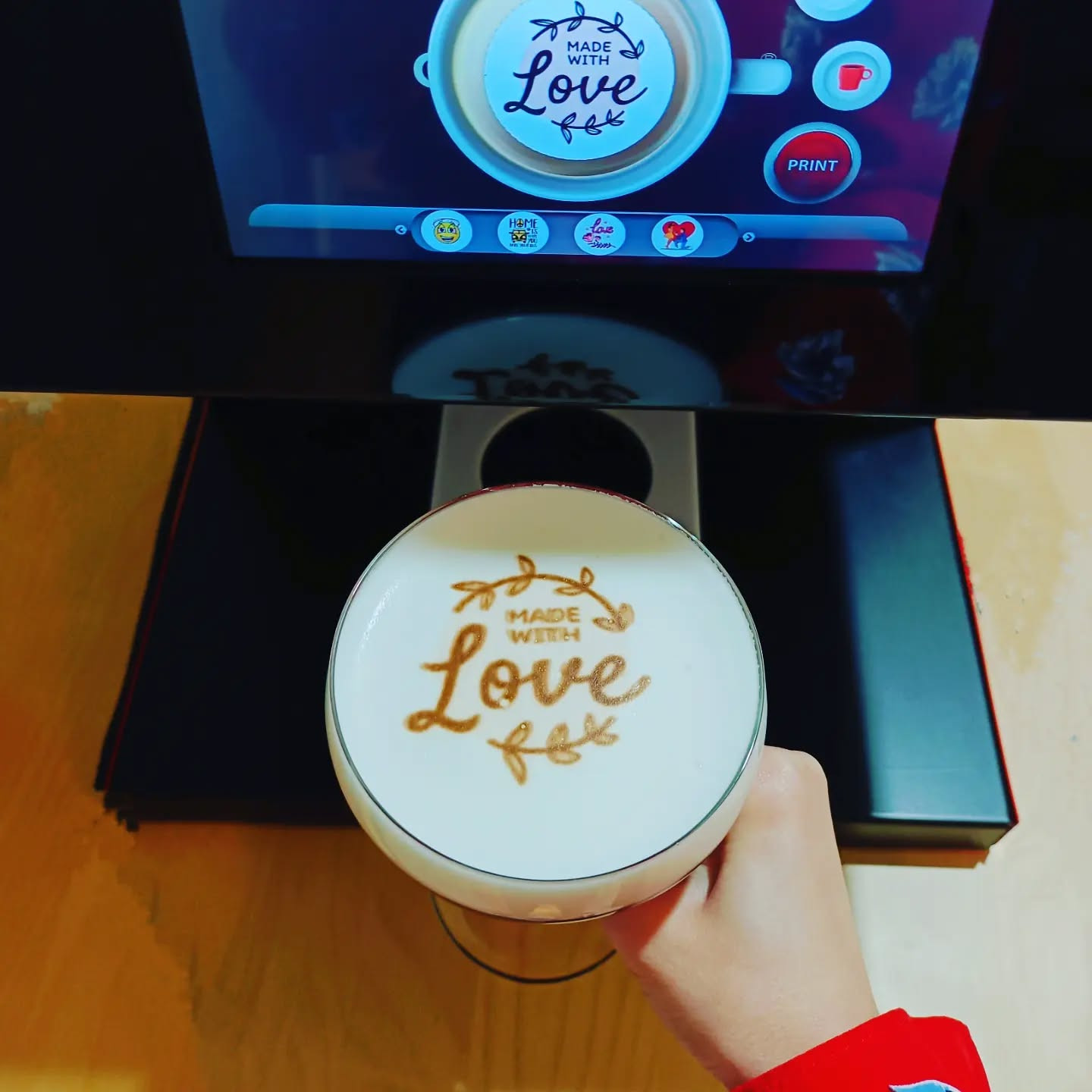 'Made with Love' message on foam using a latte art printer